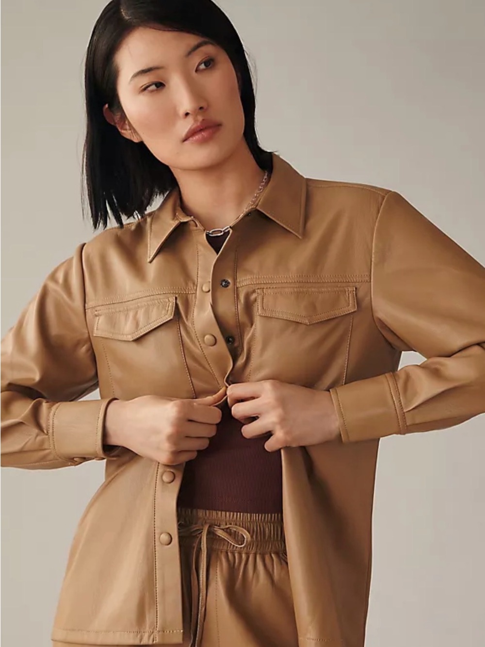 Good American Better Than Leather Utility Shirt Shacket Tan Large 🤎